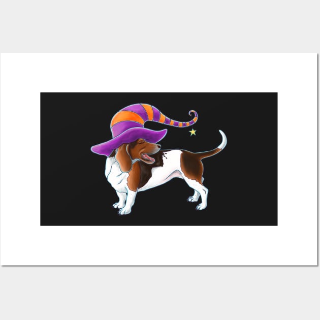 Basset Hound Halloween Witch Hat Wall Art by dragonstarart